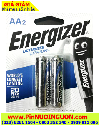 Pin chuột vi tính không dây, Pin AA Energizer Ultimate L91 BP2 lithium 1.5v _Made in Singapore _Vỉ 2viên